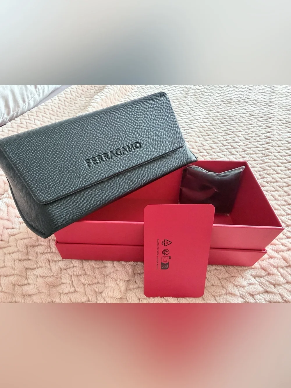 Ferragamo Eyeglass Case w/ Original Box, Card & Unused Cleaning Cloth – Black